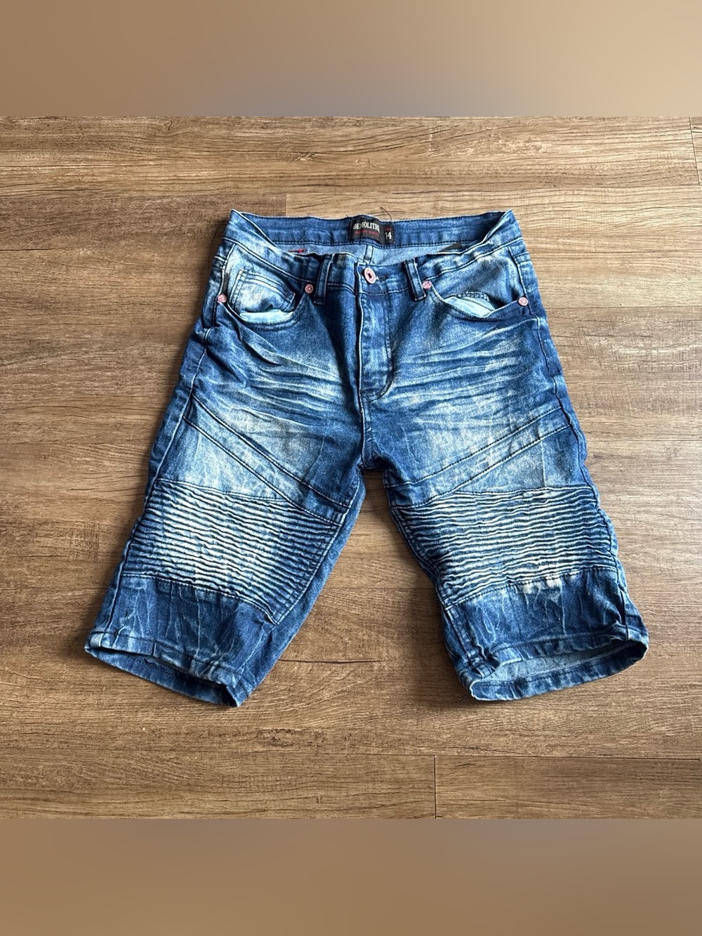 Demolition Boy's Blue Washed Denim Biker Shorts